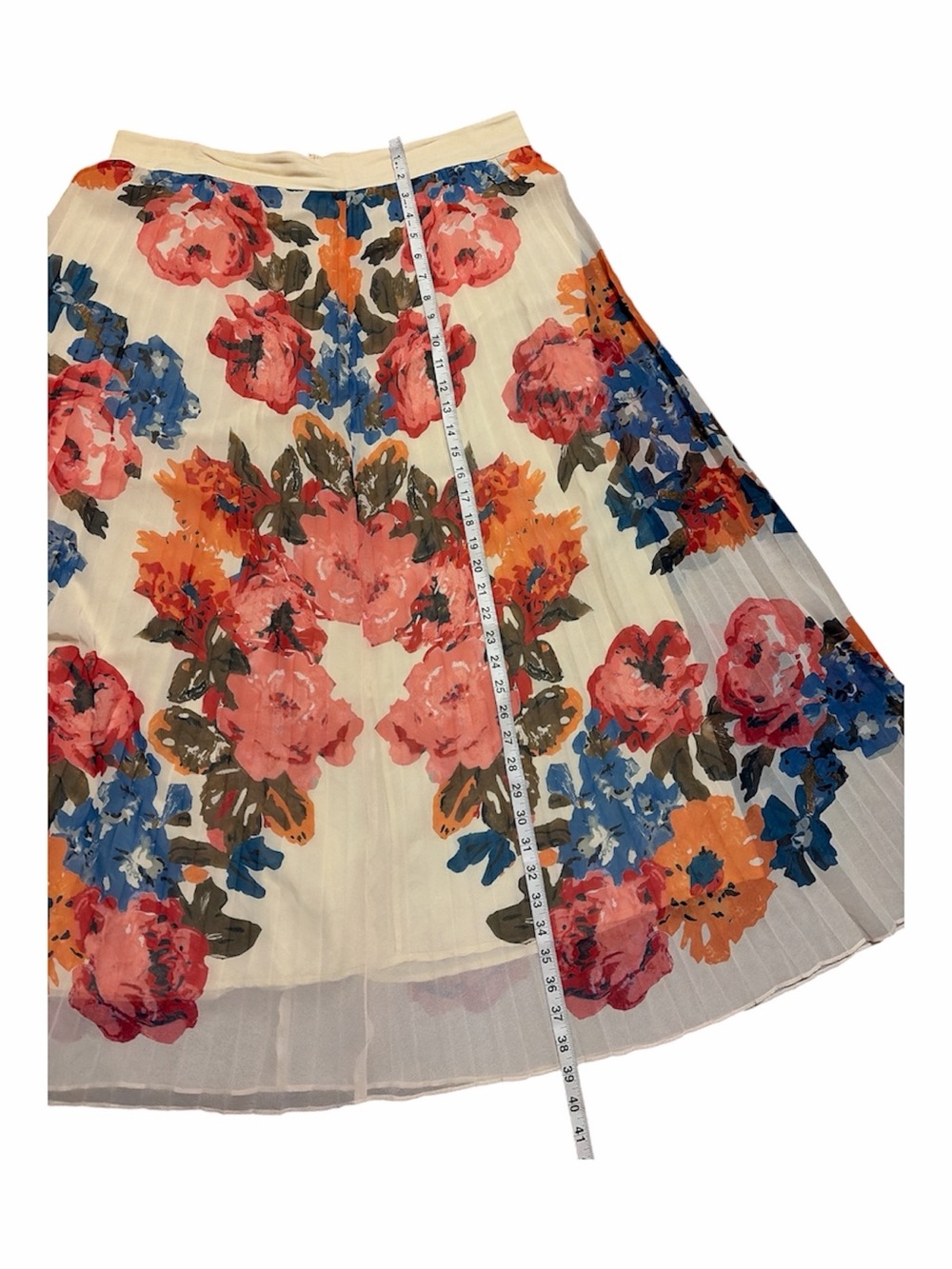 SEZANE Dilona Skirt Maxi Roses Floral Pleated Midi High Waisted Cream Pink - Picture 7 of 8